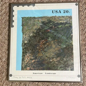 Richard La Dow Vintage Signed Original Painting Stamp Art signed Framed